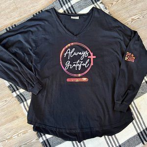 Always Grateful Womens 2XL Black V-Neck